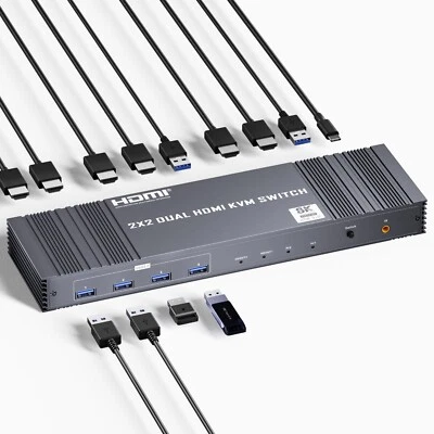 8K Dual HDMI 2.1 KVM 8K@60Hz 4K@120/144Hz 1080P@165Hz 2 PCs 2 Monitore USB 3.0 - Bild 1 von 4