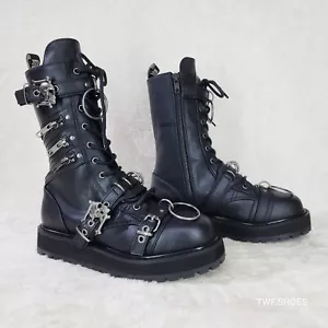 Valor Goth Combat Motociclista Botines Negro Mate Hombres EE. UU. DEMONIA NY - Imagen 1 de 13