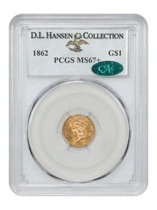 1862 G$1 PCGS/CAC MS67+ ex: D.L. Hansen - Picture 1 of 4