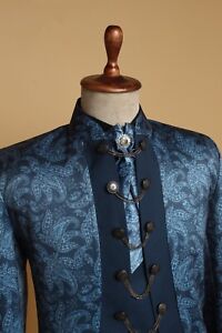 Men 3Piece Custom Made Blue Cotton Venetian Carnival Costume Rococo Fashion Era