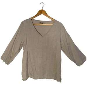 FLAX 100% Linen Top Womens M 3/4 Sleeve V Neck BOHO Lagenlook Coastal Minimalist - Picture 1 of 10