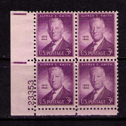 US USA Sc# 937 MNH FVF PLATE # BLOCK Alfred E. Smith New York Governor - Image 1 of 1