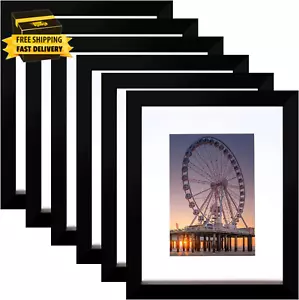 8X10 Picture Frame Black Set of 6, Display Pictures 5X7 with Mat or 8X10 withou - Picture 1 of 8
