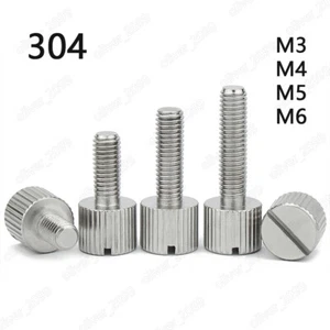 304 Stainless Steel Slotted Thumb Screws Knurled Flat Head M3 M4 M5 M6 - Picture 1 of 6