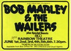 BOB MARLEY & WAILERS Concert Poster & Ticket Rainbow Theatre 1977 10"x7" reprint