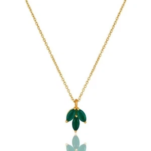 18k Yellow Gold Plated Sterling Silver Green Onyx Pendant Necklace Jewelry - Picture 1 of 3