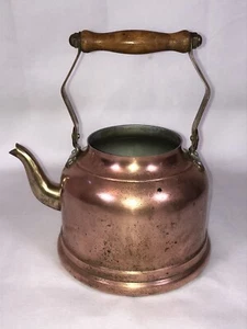 Centuria Baumlin Copper & Brass Wood Handles Water Kettel Made in France Vintage - Picture 1 of 10