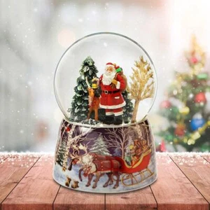Santa and Reindeer Snow Globe San Francisco Music Box - Picture 1 of 2