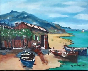 MEISTERWERK "FISCHERHÜTTE"; HANDGEMALT ÖL AUF LEINWAND von Guy Foster - Bild 1 von 5