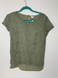 J CREW Army Olive Green Size 4 Women’s Blouse Top, Lace Overlay  - Picture 1 of 8