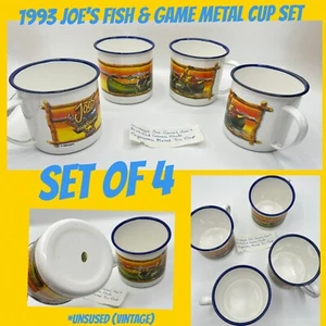 JOE’S FISH & GAME CLUB Set 4 Cup VINTAGE ENAMEL COFFEE MUG JOE CAMEL COLLECTOR - Picture 1 of 11
