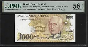 Brazil 1000 Cruzeiros 1991 PMG 58 EPQ P # 231c Banko Central Wmk: Liberty Head - Picture 1 of 4