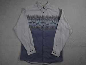 Cabelas Shirt Mens LT Large Tall Gray Blue Deerskin Soft Chamois Button Up Aztec - Picture 1 of 7