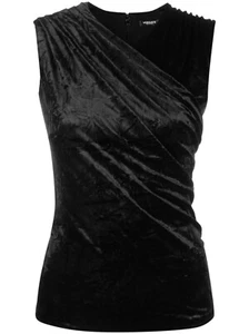 NWT Versace Black Crushed Velvet Ruched Gathered Sleeveless Top Sz 42 US 6 $1325 - Picture 1 of 19