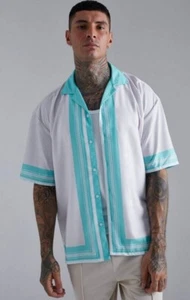 NEW Mens Medium BOXY BORDER PRINT TROPICAL CARIBBEAN HOMME GRAPHIC PRINT SHIRT - Picture 1 of 4