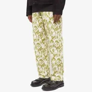 Stussy Mob Beach Men's Faces Drawstring Green White Abstract Print Pants  XL - Picture 1 of 9