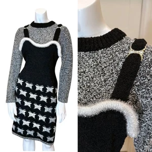 Vintage 90’s UGLY CHRISTMAS SWEATER DRESS S/M Garland Holiday Retro Party Black - Picture 1 of 9