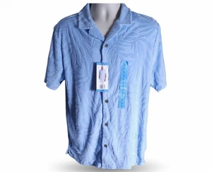 NWT Weatherproof Men’s L Blue Leaf Terry Cloth Cabana Button-Front Shirt - Picture 1 of 10