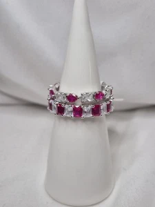 Bomb Party July 2024 Ring Size 8 "The Bernadette Set" Ruby On Rhodium Plating - Picture 1 of 3