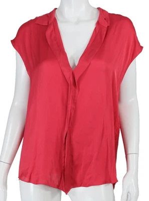 Blusa cuadrada con cuello detalle de borde crudo satinado rosa frambuesa LANVIN Ete 2010 42 Foto 1 de 4