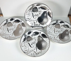 Restoration Hardware Holiday Plates Celebrate Noel Peace Set 4 Silver Christmas - Picture 1 of 8
