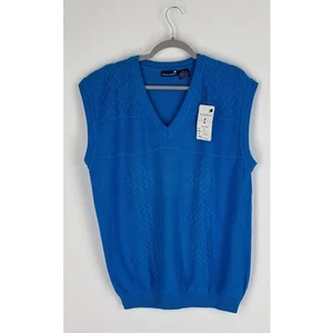 Stanley Blacker Vintage Cotton Knit V Neck Vest Mens Size XL Blue New Deadstock - Picture 1 of 7