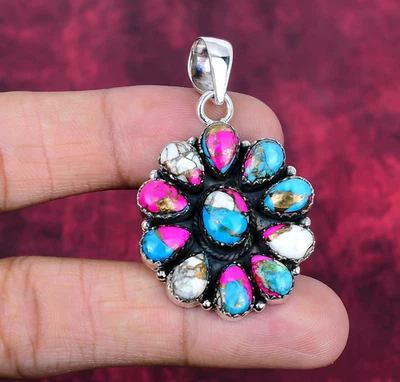 Joyería colgante de plata de ley 925 hecha a mano con piedras preciosas turquesa algodón caramelo Foto 1 de 4