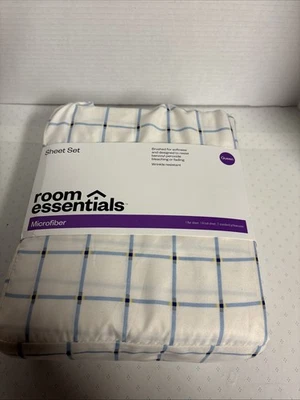 Queen Microfiber Sheet Set Blue Grid - Room Essentials - Size Queen - NEW - Image 1 of 3