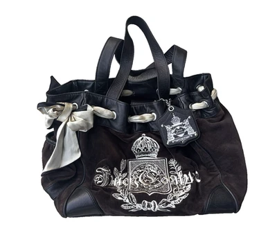Vintage Y2K Juicy Couture Velour Handbag Velvet Purse Daydreamer Bow Brown Black - Image 1 of 4