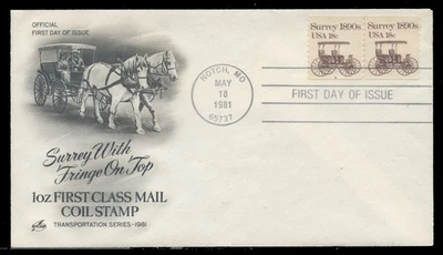 SCOTT #1907 18c SURREY, PLATE #6, PAIR FDC - ARTCRAFT - Image 1 of 2