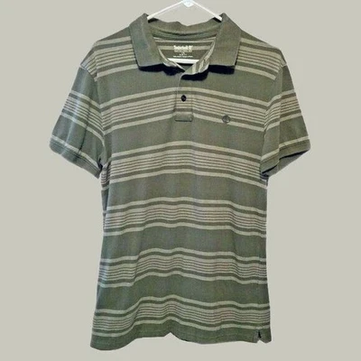 Timberland Men’s Polo Shirt Size Large Green Striped Short Sleeve Casual  - Image 1 of 3