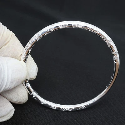 Pure S999 Fine Silver 999 Bangle Women Men Carved Safe Bracelet 29-30g ID:58mm - image 1 of 4