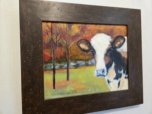 Vintage Oil on Canvas "Cow in Pasture", titled "The Pasture" Signed Elsie 2017 - Picture 1 of 14