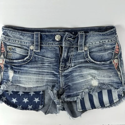 Pantalones Cortos de Denim Miss Me Signature Talla 24 Bandera Americana Bolsillos Envejecidos Para Mujer Foto 1 de 4