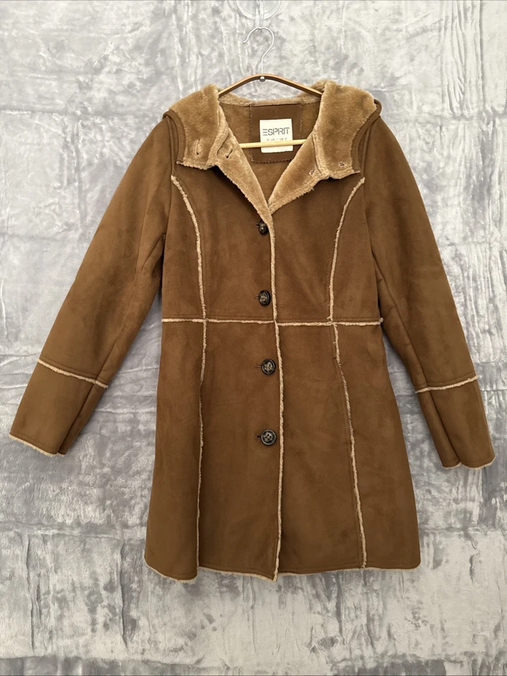 Vintage Esprit Coat Womens Size S Brown Fur Lined Jacket Old Money Mob Wife - Image 1 of 4
