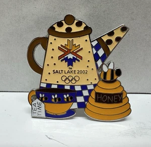 2002 SALT LAKE CITY OLYMPICS Tea Pot Honey Tea Time Pin Brooch Lapel Pin - Picture 1 of 4