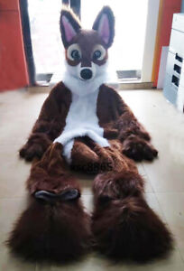 Fursuit Long Fur Husky Dog Fox Mascot Costume Halloween Suit Cosplay Party