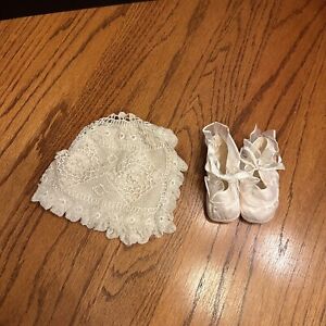 Antique Lace Baby/Doll Bonnet And Shoes