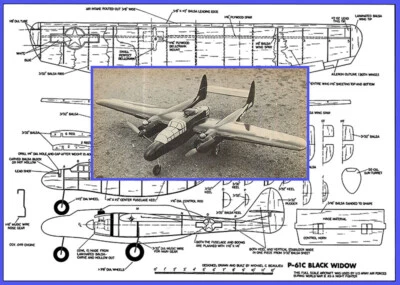Model Airplane Plans (UC): P-61 Black Widow 34" for Twin .049 Engines - Image 1 of 4