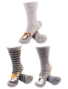 Calcetines de cama de cabina para mujer difusos acogedores cálidos y lindos animales - 3 pares (Asst 11) - Imagen 1 de 2