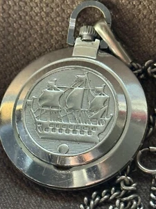 Vintage Watch Pocket Raketa Mechanical Soviet Chain Open Face Men Rare Old Ships - Picture 1 of 24