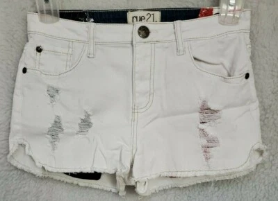Pantalones Cortos Rue 21 Juniors Mujer Talla 5/6 Blanco Rojo Azul Bandera Americana Jean Destruido Foto 1 de 4