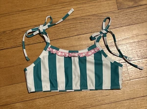 Sweet Goney Green Stripe Pink Gingham Check Ruffle  Swim Top Size 8 - Picture 1 of 7