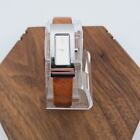 Dkny Womens NY-3205 Thick Fame Rectangle Watch Silvertone And Brown Leather Band
