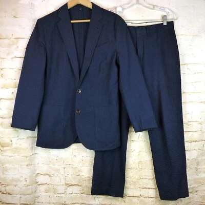 J Crew Thompson Tailored Suit Mens Blue Seersucker Slim Fit Jacket 38 Pants 30 - Image 1 of 4