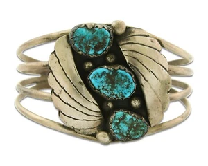 Navajo Bracelet 925 Silver Natural Blue Turquoise Native American Artist C.80s - Picture 1 of 8