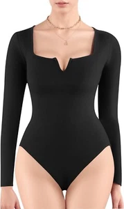 Body mujer negro de una pieza con cuello en V manga larga (talla M) - Imagen 1 de 5