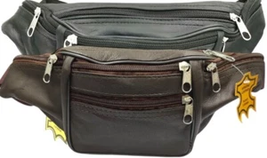 Brown Black Leather Hip Waist Bum Bag Belt Purse Bags Sports Holiday Travel - Picture 1 of 8