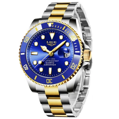 LIGE Men Watch Top Brand Steel Wristwatch with Date Rotate Case Male Wristwatch - Image 1 of 4