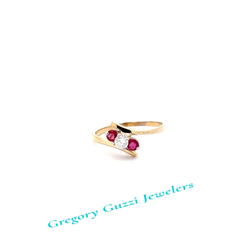 14KT. Yellow Gold Three Stone Ruby And Diamond Ring (Size 7) - Image 1 of 4